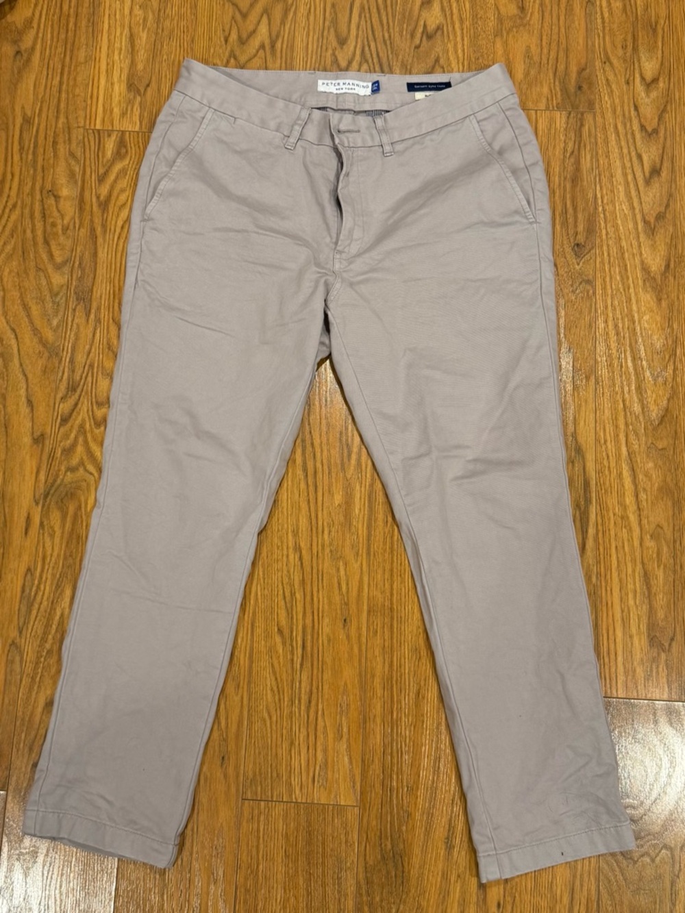 Peter Manning Men’s Taupe Slim Fit Garment Dried Chinos